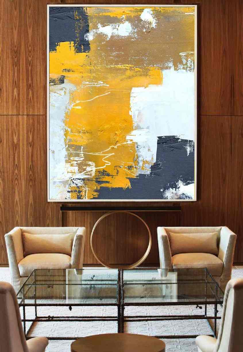 Yellow Painting Orange Hallway Abstract Canvas Artwork 2VR7A wall art